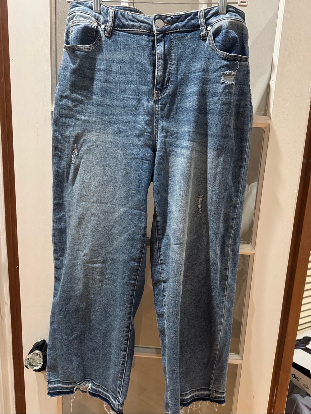 High-Rise Wide-Leg Distressed Jeans in Blue